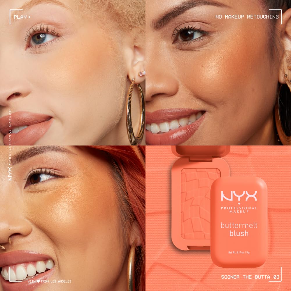 NYX PROFESSIONAL MAKEUP Buttermelt Powder Blush, Fade and Transfer-Resistant Blush, Up to 12HR Make Up Wear, Vegan Formula - For The Butta-NYX PROFESSIONAL MAKEUP Buttermelt Powder Blush, Fade and Transfer-Resistant Blush, Up to 12HR Make Up Wear, Vegan Formula - For The Butta