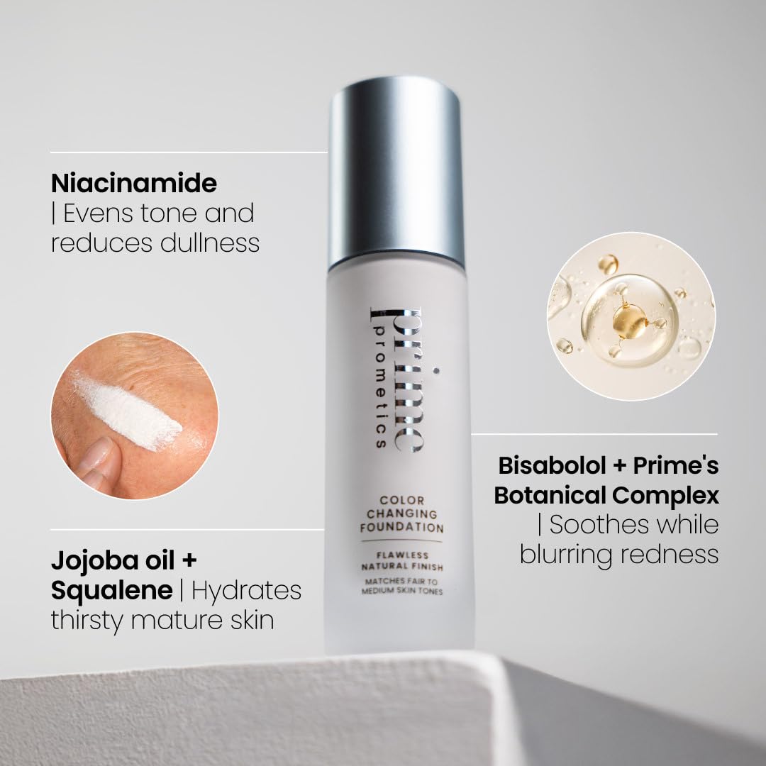 Prime Prometics Color Changing Foundation for Mature Women – Instantly Adapts to Your Skin Tone – Buildable Light-to-Medium Coverage – 12-Hour Wear – Natural Dewy Finish – Hypoallergenic-Prime Prometics Color Changing Foundation for Mature Women – Instantly Adapts to Your Skin Tone – Buildable Light-to-Medium Coverage – 12-Hour Wear – Natural Dewy Finish – Hypoallergenic