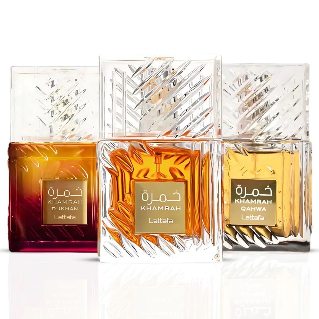 Lattafa Khamrah Qahwa & Dukhan Eau De Parfum Sprays 100ML (3.4 OZ) – Unisex Long Lasting Fragrance – 3 Pack Gift Set – Premium Middle Eastern Perfume-Lattafa Khamrah Qahwa & Dukhan Eau De Parfum Sprays 100ML (3.4 OZ) – Unisex Long Lasting Fragrance – 3 Pack Gift Set – Premium Middle Eastern Perfume