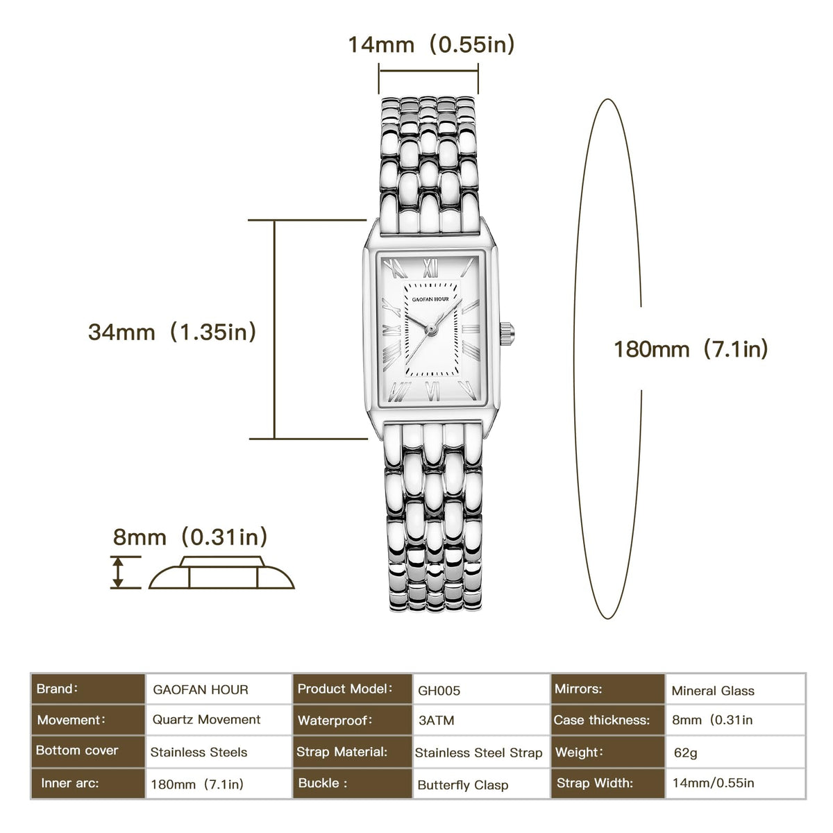 Gold Watches for Women with Vintage Rectangular Case,White Roman Dial,Stainless Steel Band,Adjustment Tool Included,Water Resistant-Gold Watches for Women with Vintage Rectangular Case,White Roman Dial,Stainless Steel Band,Adjustment Tool Included,Water Resistant