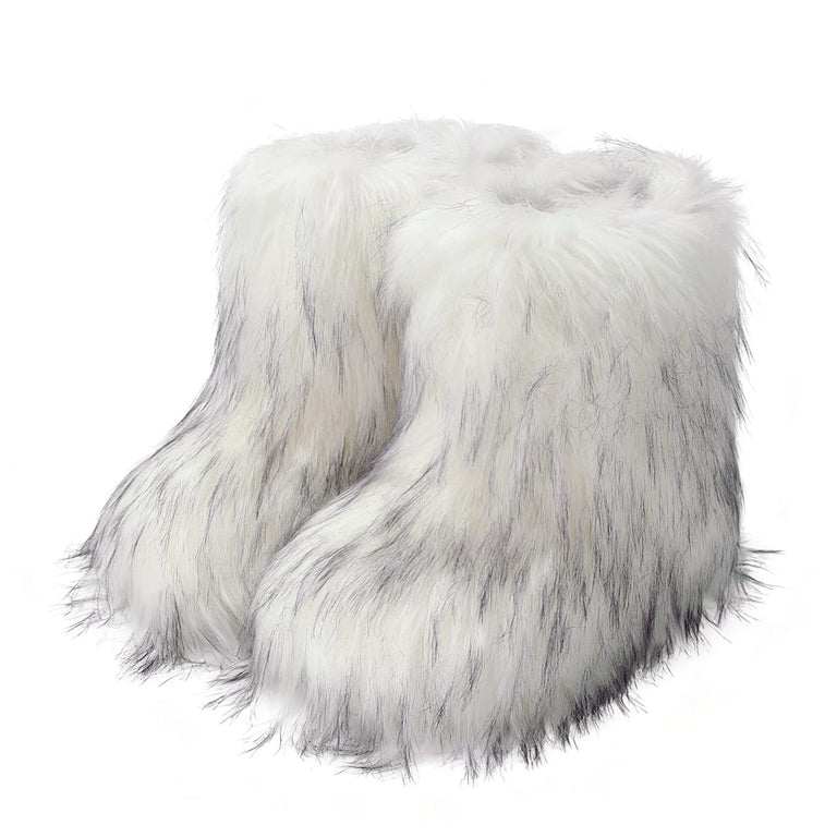Wnshonzy Fur Boots for Women Snow Furry Fluffy Platform Flat Ankle Mini Boot Winter Round Toe Y2k Comfortable Mid-Calf Short Outdoor 2025
