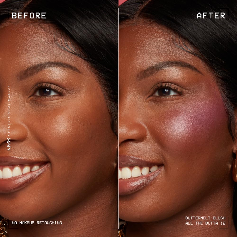 NYX PROFESSIONAL MAKEUP Buttermelt Powder Blush, Fade and Transfer-Resistant Blush, Up to 12HR Make Up Wear, Vegan Formula - For The Butta-NYX PROFESSIONAL MAKEUP Buttermelt Powder Blush, Fade and Transfer-Resistant Blush, Up to 12HR Make Up Wear, Vegan Formula - For The Butta