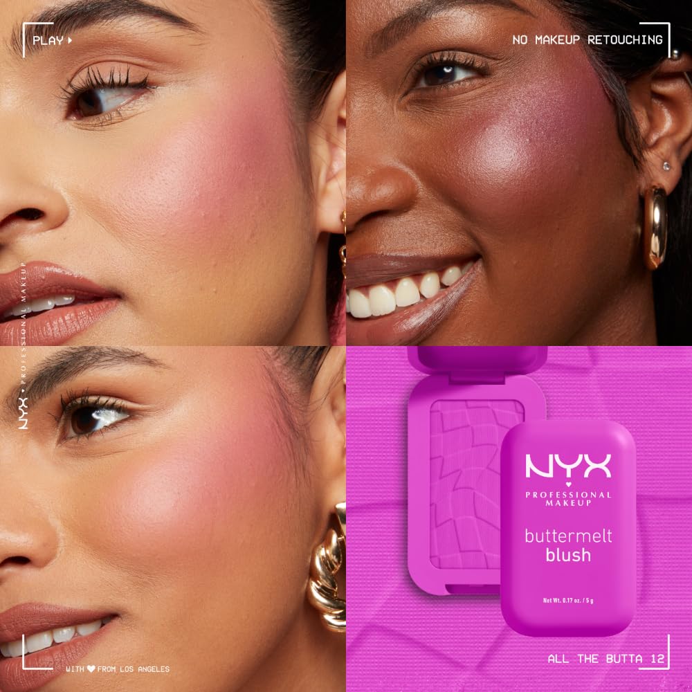 NYX PROFESSIONAL MAKEUP Buttermelt Powder Blush, Fade and Transfer-Resistant Blush, Up to 12HR Make Up Wear, Vegan Formula - For The Butta-NYX PROFESSIONAL MAKEUP Buttermelt Powder Blush, Fade and Transfer-Resistant Blush, Up to 12HR Make Up Wear, Vegan Formula - For The Butta