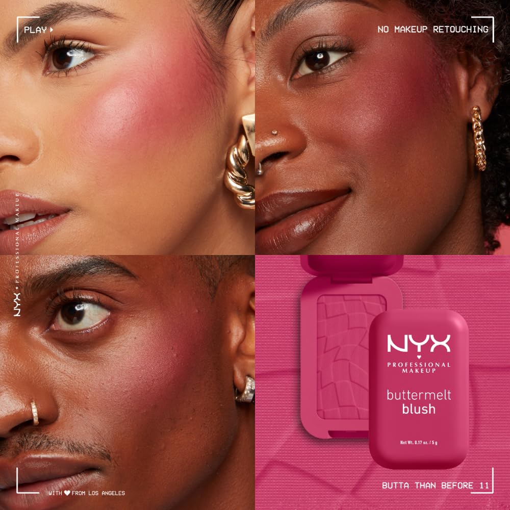 NYX PROFESSIONAL MAKEUP Buttermelt Powder Blush, Fade and Transfer-Resistant Blush, Up to 12HR Make Up Wear, Vegan Formula - For The Butta-NYX PROFESSIONAL MAKEUP Buttermelt Powder Blush, Fade and Transfer-Resistant Blush, Up to 12HR Make Up Wear, Vegan Formula - For The Butta