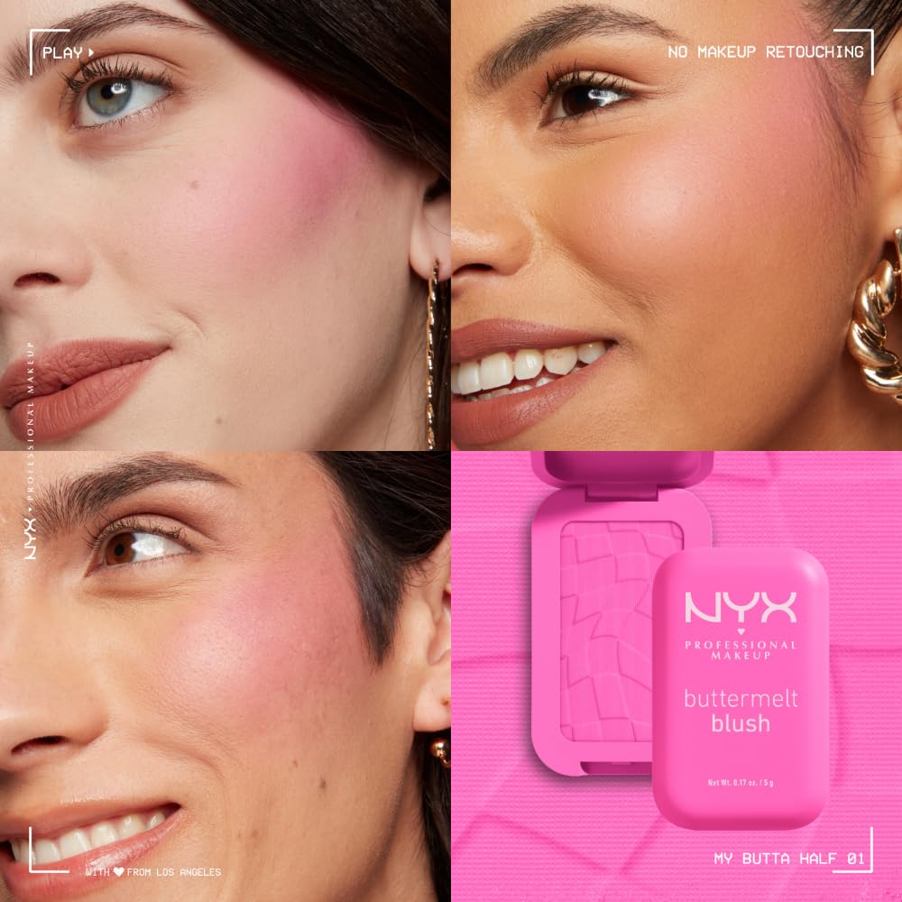 NYX PROFESSIONAL MAKEUP Buttermelt Powder Blush, Fade and Transfer-Resistant Blush, Up to 12HR Make Up Wear, Vegan Formula - For The Butta-NYX PROFESSIONAL MAKEUP Buttermelt Powder Blush, Fade and Transfer-Resistant Blush, Up to 12HR Make Up Wear, Vegan Formula - For The Butta