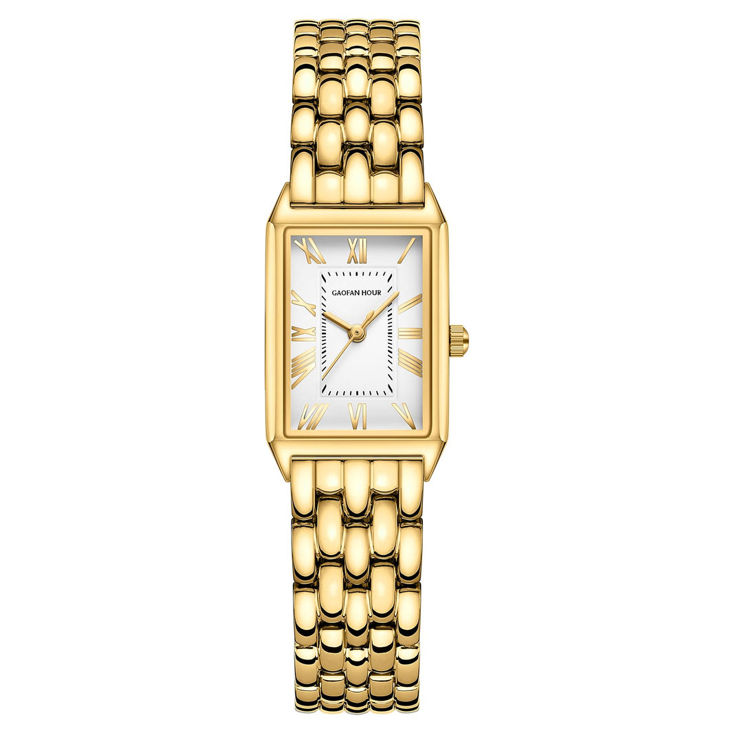 Gold Watches for Women with Vintage Rectangular Case,White Roman Dial,Stainless Steel Band,Adjustment Tool Included,Water Resistant-Gold Watches for Women with Vintage Rectangular Case,White Roman Dial,Stainless Steel Band,Adjustment Tool Included,Water Resistant