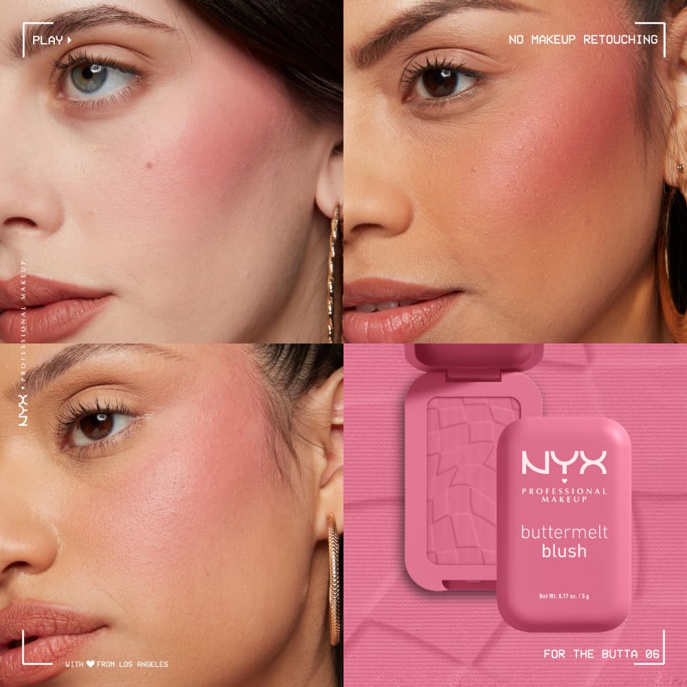 NYX PROFESSIONAL MAKEUP Buttermelt Powder Blush, Fade and Transfer-Resistant Blush, Up to 12HR Make Up Wear, Vegan Formula - For The Butta-NYX PROFESSIONAL MAKEUP Buttermelt Powder Blush, Fade and Transfer-Resistant Blush, Up to 12HR Make Up Wear, Vegan Formula - For The Butta