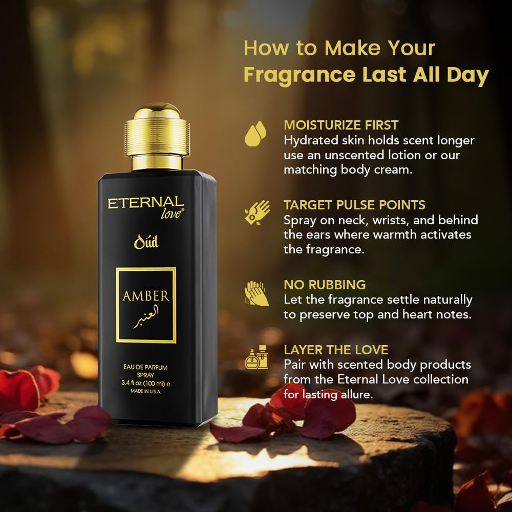 Eternal Love Amber Oud - Long Lasting Unisex Eau de Parfum - Warm Woody Oriental Fragrance with Oud & Amber - Dubai Inspired Arabic Scent - 3.4oz-Eternal Love Amber Oud - Long Lasting Unisex Eau de Parfum - Warm Woody Oriental Fragrance with Oud & Amber - Dubai Inspired Arabic Scent - 3.4oz