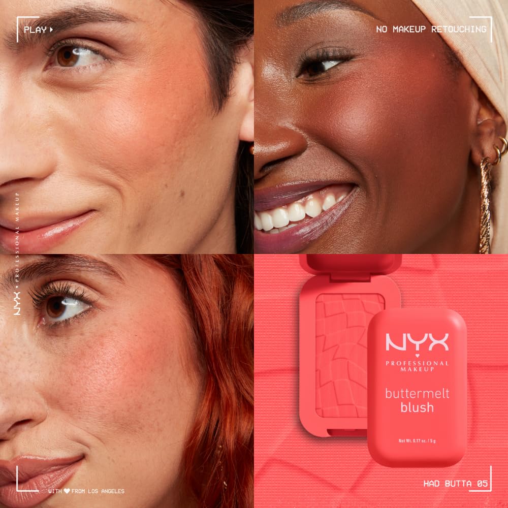 NYX PROFESSIONAL MAKEUP Buttermelt Powder Blush, Fade and Transfer-Resistant Blush, Up to 12HR Make Up Wear, Vegan Formula - For The Butta-NYX PROFESSIONAL MAKEUP Buttermelt Powder Blush, Fade and Transfer-Resistant Blush, Up to 12HR Make Up Wear, Vegan Formula - For The Butta