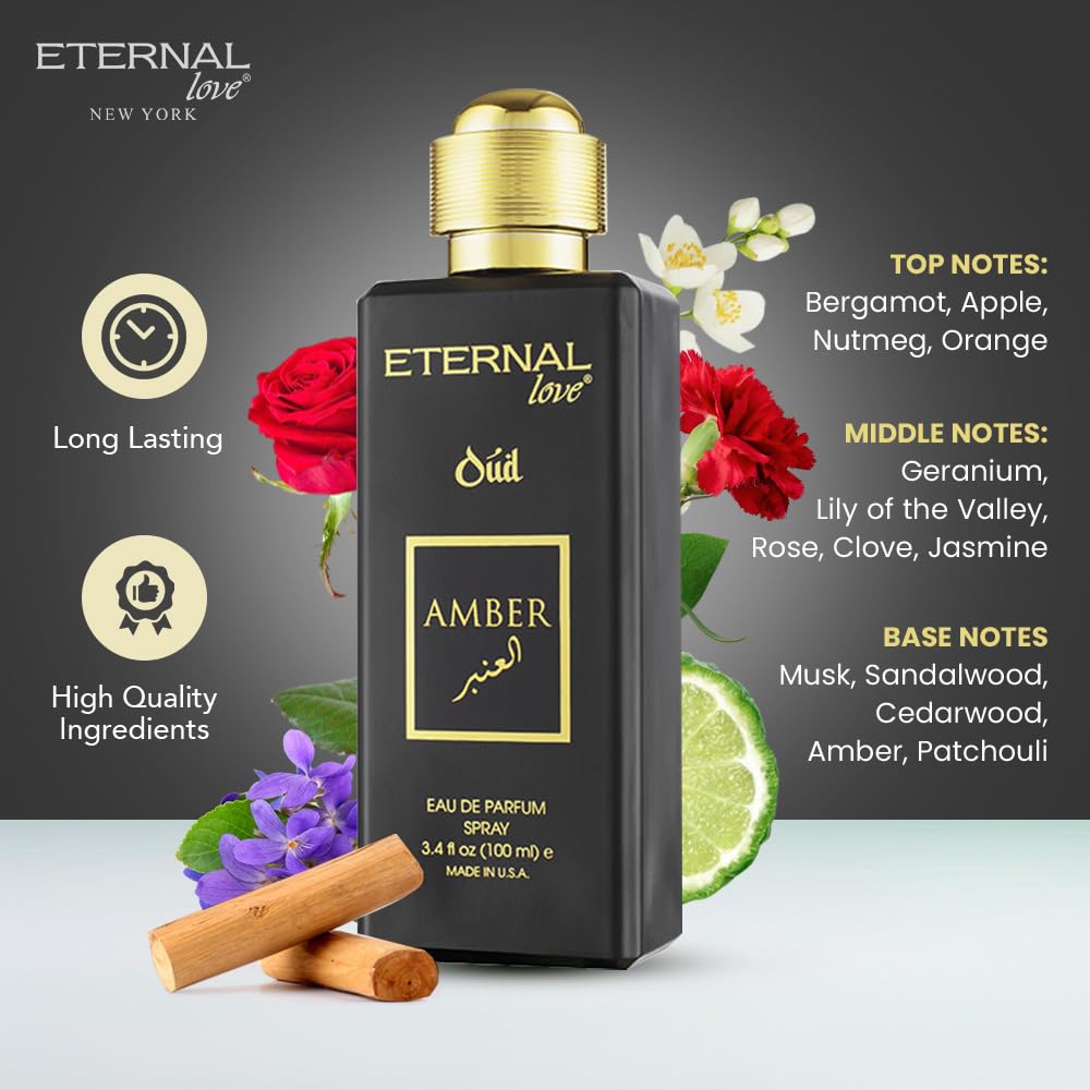 Eternal Love Amber Oud - Long Lasting Unisex Eau de Parfum - Warm Woody Oriental Fragrance with Oud & Amber - Dubai Inspired Arabic Scent - 3.4oz-Eternal Love Amber Oud - Long Lasting Unisex Eau de Parfum - Warm Woody Oriental Fragrance with Oud & Amber - Dubai Inspired Arabic Scent - 3.4oz