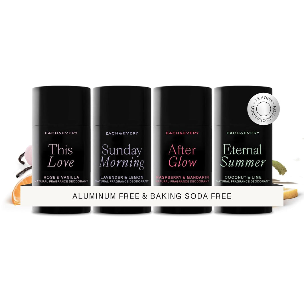 Each & Every Aluminum Free Deodorant for Women & Men, Travel Size – Natural Fragrance 72-Hr Odor Protection for Sensitive Skin, EWG Verified, Baking Soda Free - Multiple Scents Mini 4 Pack, .8oz-Each & Every Aluminum Free Deodorant for Women & Men, Travel Size – Natural Fragrance 72-Hr Odor Protection for Sensitive Skin, EWG Verified, Baking Soda Free - Multiple Scents Mini 4 Pack, .8oz