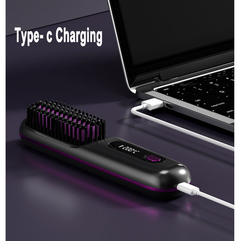 2 In 1 Straight Hair Comb Wireless Hair Straightener Brush Hair Fast Heating Portable Hot Curler USB Charging-68869be40d6bcc89fc15a75f2437781e