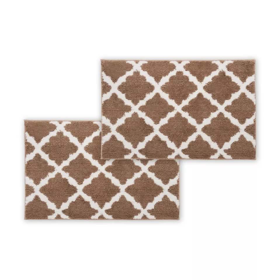 Bibb Home 1-2 Pack Trellis Micro Shag Bath Rugs 17" X 24"-Bibb Home 1-2 Pack Trellis Micro Shag Bath Rugs 17" X 24"