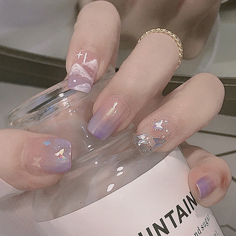 Ashionable Blue And Graffiti Pattern Wearable Fake Nails-7594a1a290306d48ecee7975499bb529