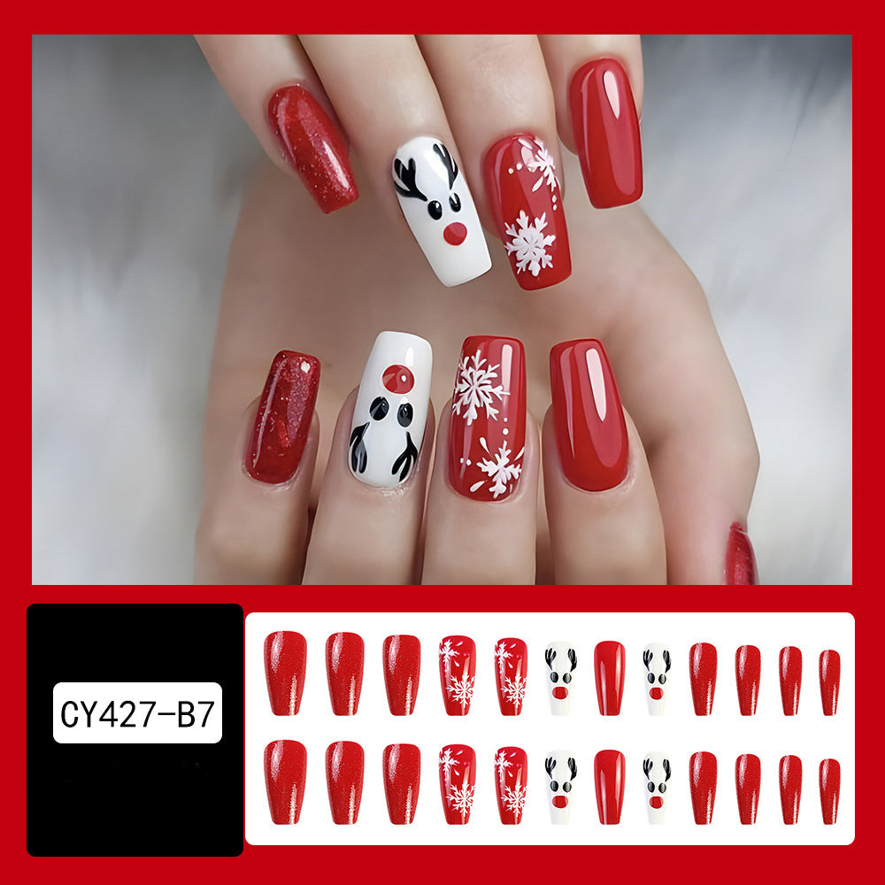 24pcs Christmas False Nails Hat Striped Snowflake Nail Art Stickers For Parties Dances Or Holiday Wear-dfa91af45117d3d5535d95aa7822471d