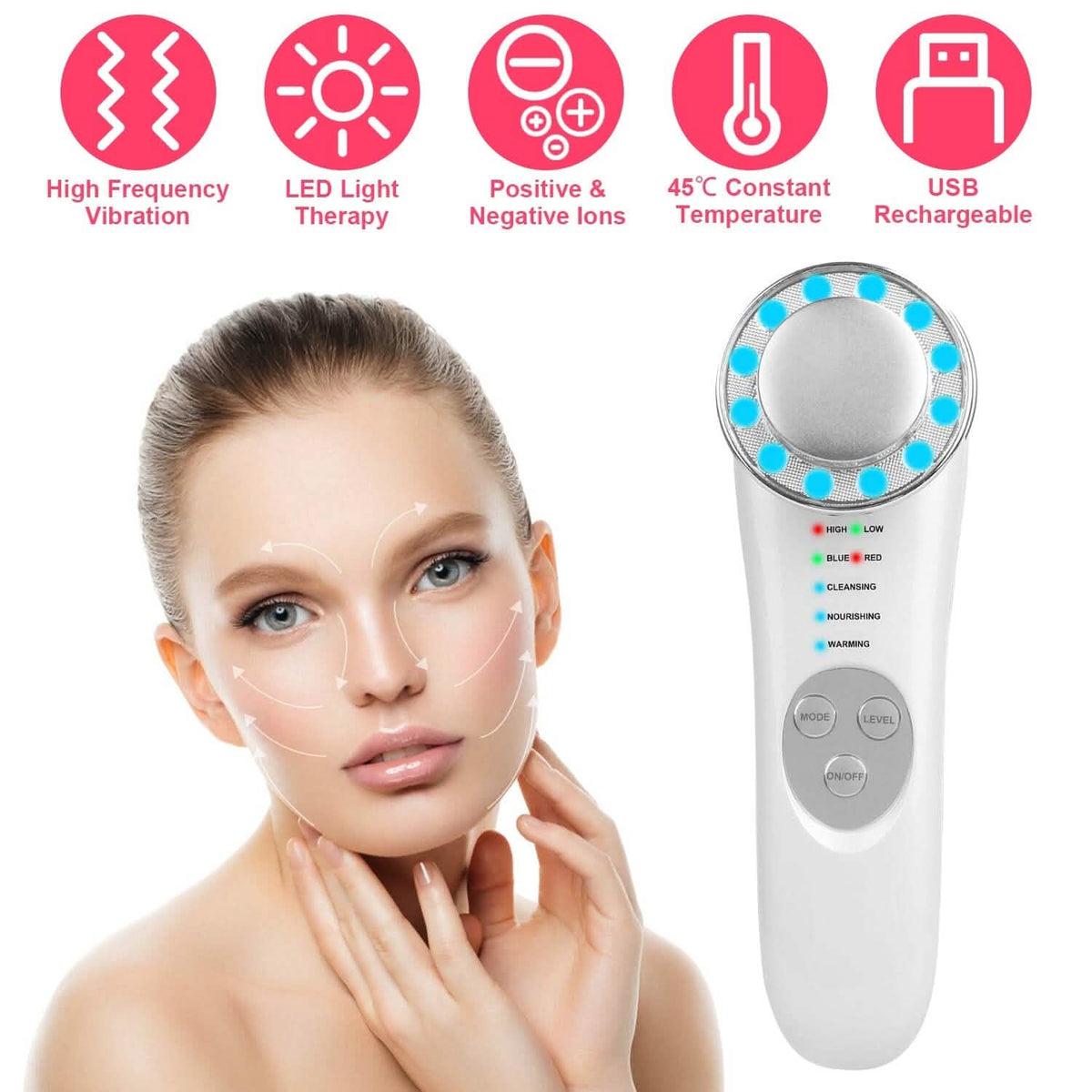7-in-1 Facial Massager Ultrasonic High Frequency Face Lifting Machine-7-in-1 Facial Massager Ultrasonic High Frequency Face Lifting Machine