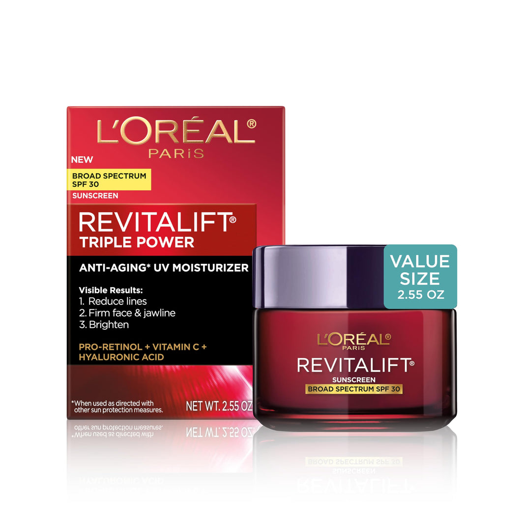 L'Oreal Paris Revitalift Triple Power Anti-Aging Face Moisturizer, Pro Retinol, Hyaluronic Acid & Vitamin C to Reduce Wrinkles, Firm & Brighten Skin, 2.55 Oz-L'Oreal Paris Revitalift Triple Power Anti-Aging Face Moisturizer, Pro Retinol, Hyaluronic Acid & Vitamin C to Reduce Wrinkles, Firm & Brighten Skin, 2.55 Oz