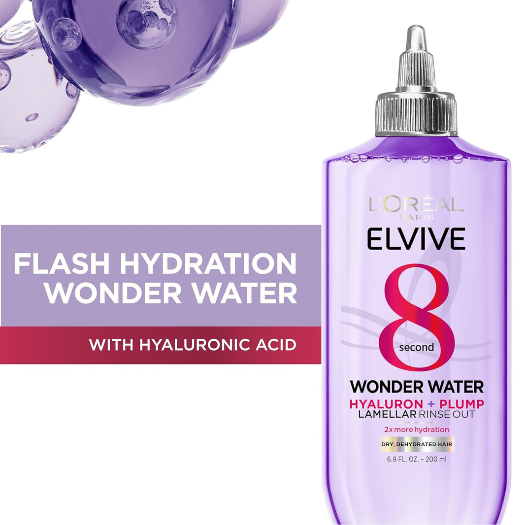 L'Oreal Paris Elvive Hyaluron Plump Flash Hydration Wonder Water Hair Rinse, 8 Second Hydrating Hair Care Treatment for Soft, Shiny Hair, 6.8 Fl Oz-L'Oreal Paris Elvive Hyaluron Plump Flash Hydration Wonder Water Hair Rinse, 8 Second Hydrating Hair Care Treatment for Soft, Shiny Hair, 6.8 Fl Oz