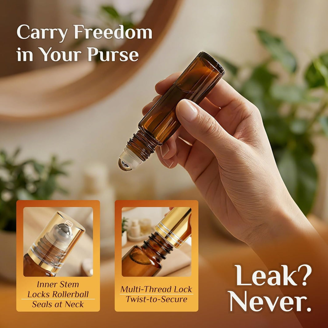 PrettyCare 4 Pack Amber Glass Oil Roller Bottles for Essential Oils 10ml, Roll On Bottles with Stainless Steel Roller Ball Leak-Proof Perfume Travel Refillable Bottle Empty, Beauty & Personal Care-PrettyCare 4 Pack Amber Glass Oil Roller Bottles for Essential Oils 10ml, Roll On Bottles with Stainless Steel Roller Ball Leak-Proof Perfume Travel Refillable Bottle Empty, Beauty & Personal Care
