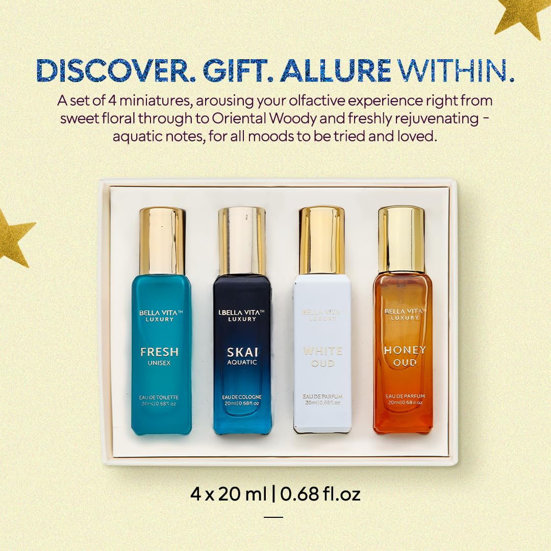 Bellavita Luxury Unisex Perfume Gift Set with Honey & White Oud, Skai, & Fresh | 80ml | Perfume for Men and Women | Honey, Artemisia Lemon, Bergamot, & Sweet Almond Notes | Gift for Father's Day-Bellavita Luxury Unisex Perfume Gift Set with Honey & White Oud, Skai, & Fresh | 80ml | Perfume for Men and Women | Honey, Artemisia Lemon, Bergamot, & Sweet Almond Notes | Gift for Father's Day