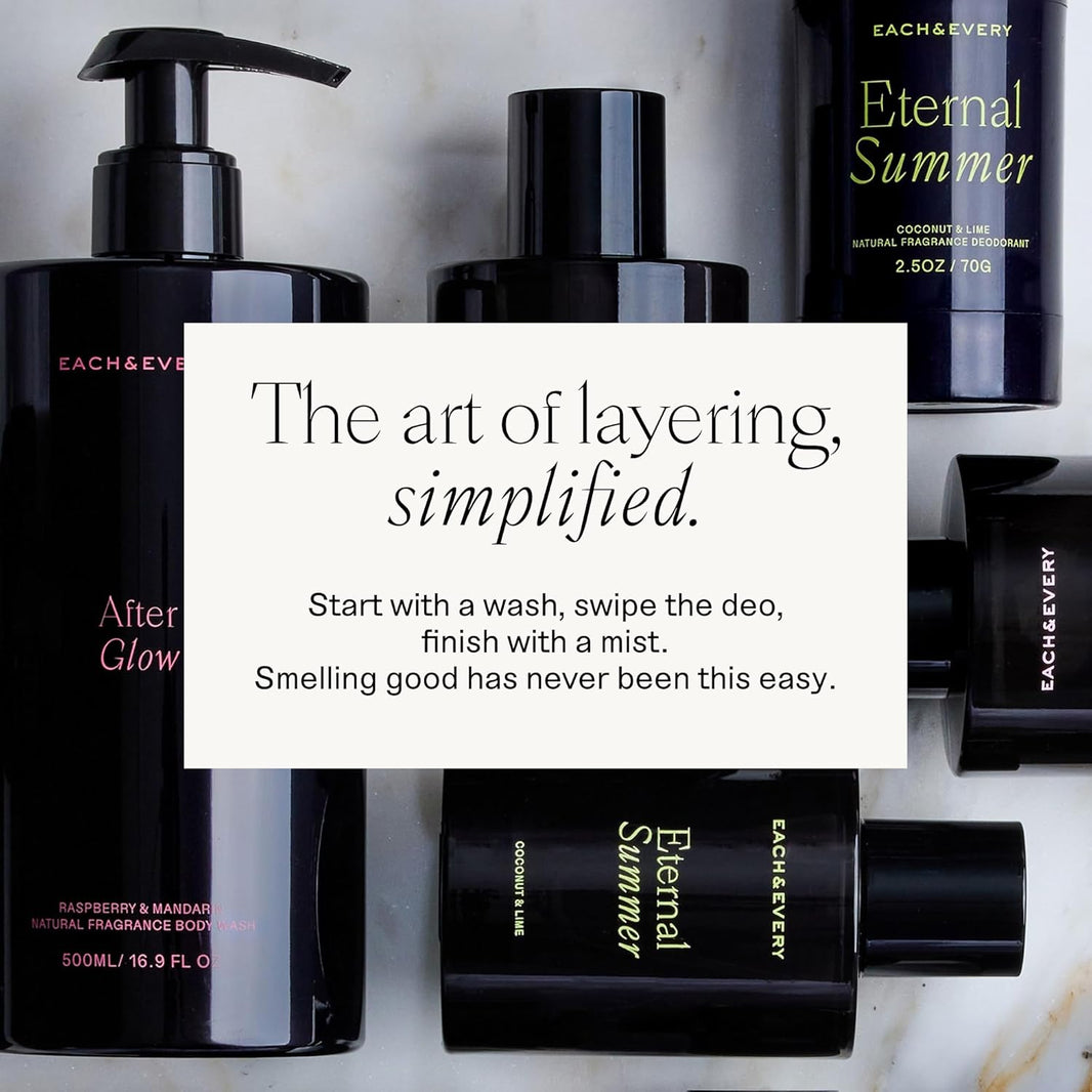 Each & Every After Glow Trio - Body Wash 16.5 Fl Oz, Natural Hair & Body Mist, Aluminum Free Deodorant 2.5 oz, Hydrating Cleanse, Odor Protection & Fresh Scent, Raspberry & Mandarin-Each & Every After Glow Trio - Body Wash 16.5 Fl Oz, Natural Hair & Body Mist, Aluminum Free Deodorant 2.5 oz, Hydrating Cleanse, Odor Protection & Fresh Scent, Raspberry & Mandarin