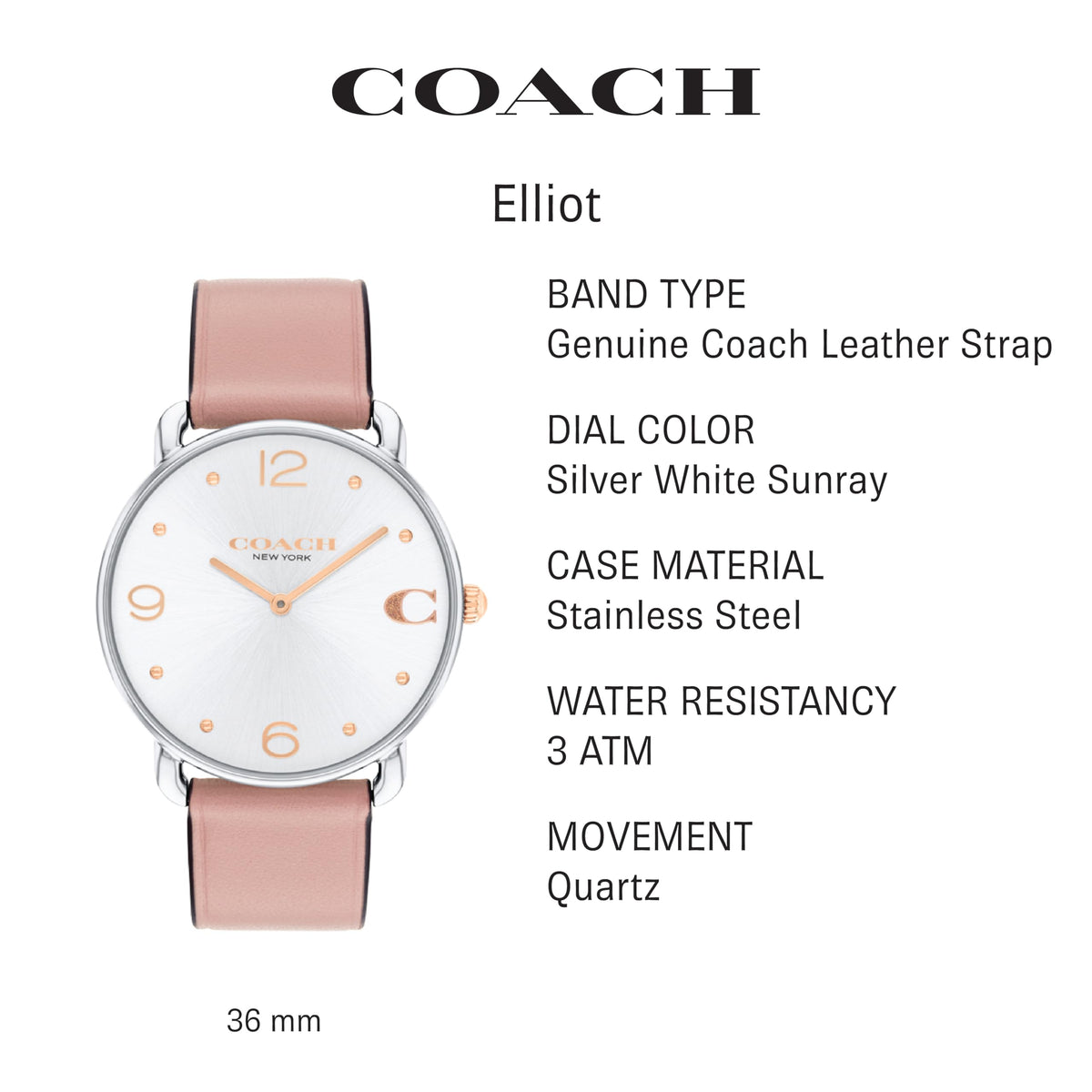 Coach Elliot Women's Watch | Sleek and Minimalist in Design | Timeless Style for Any Occasion | Gifts for Her | Water-Resistant | 36 mm-Coach Elliot Women's Watch | Sleek and Minimalist in Design | Timeless Style for Any Occasion | Gifts for Her | Water-Resistant | 36 mm