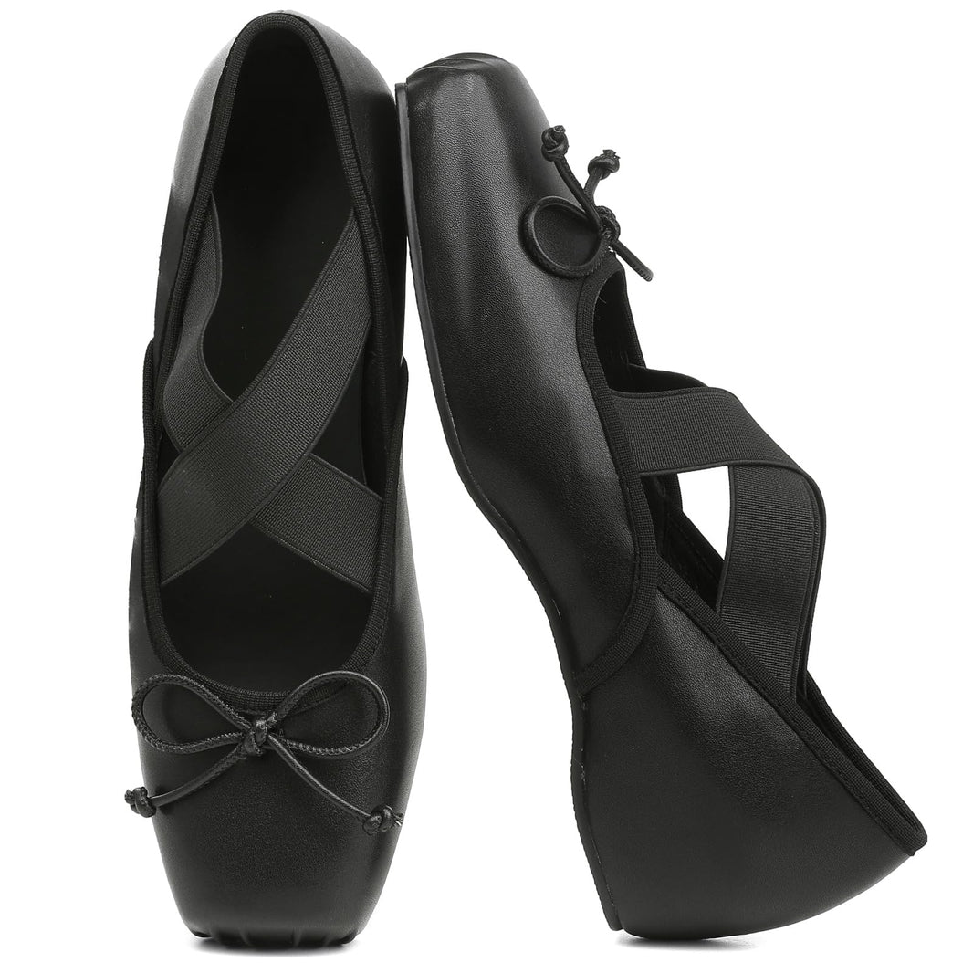 Women's Ballet Flats Square Toe Criss Cross Straps with Bow Low Wedge Shoes-Women's Ballet Flats Square Toe Criss Cross Straps with Bow Low Wedge Shoes