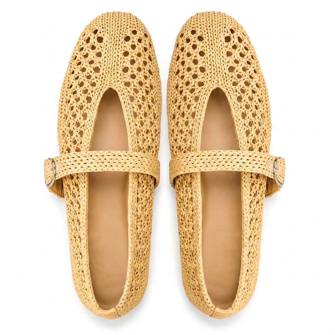 Woven Ballet Flats Women Mesh Raffia Flats Round Toe Mary Janes Comfortable Ballerina Flat Shoes-Woven Ballet Flats Women Mesh Raffia Flats Round Toe Mary Janes Comfortable Ballerina Flat Shoes