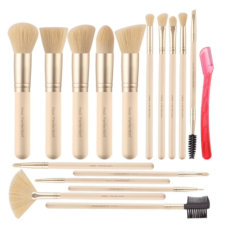 Real Perfection Makeup Brush Set 16 Pcs with 1 Eyebrow Razor Premium Synthetic Foundation Powder Concealers Eyeshadow Blush Makeup Brushes Make up Brushes Kit (Pink)