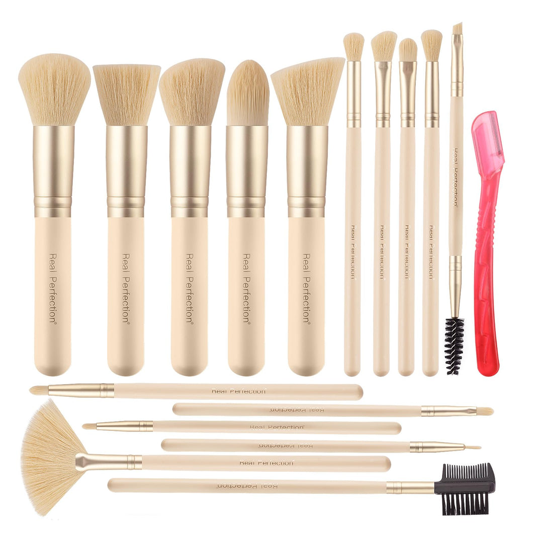 Real Perfection Makeup Brush Set 16 Pcs with 1 Eyebrow Razor Premium Synthetic Foundation Powder Concealers Eyeshadow Blush Makeup Brushes Make up Brushes Kit (Pink)-Real Perfection Makeup Brush Set 16 Pcs with 1 Eyebrow Razor Premium Synthetic Foundation Powder Concealers Eyeshadow Blush Makeup Brushes Make up Brushes Kit (Pink)