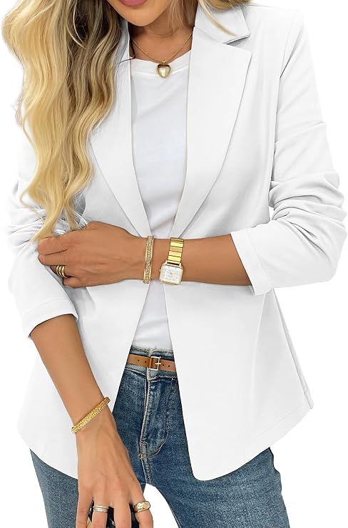 ELLEVEN Blazers for Women Business Casual Work Office Lightweight Stretchy Knit Blazer Long Sleeve Notched Lapel Collar Professional Suit Jacket Old Money Clothes Outfits White XX-Large (Clearance)-ELLEVEN Blazers for Women Business Casual Work Office Lightweight Stretchy Knit Blazer Long Sleeve Notched Lapel Collar Professional Suit Jacket Old Money Clothes Outfits White XX-Large (Clearance)