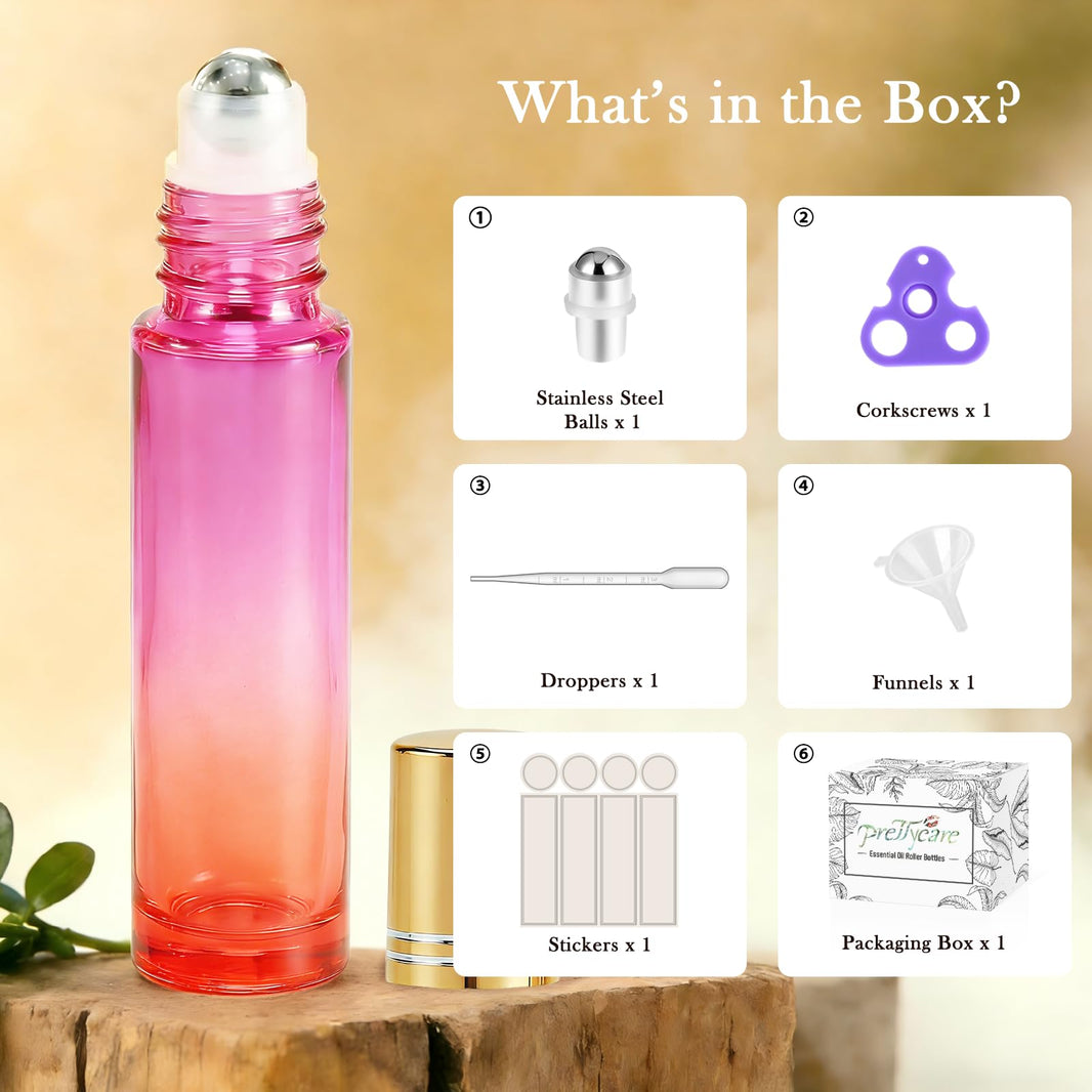 PrettyCare 4 Pack Amber Glass Oil Roller Bottles for Essential Oils 10ml, Roll On Bottles with Stainless Steel Roller Ball Leak-Proof Perfume Travel Refillable Bottle Empty, Beauty & Personal Care-PrettyCare 4 Pack Amber Glass Oil Roller Bottles for Essential Oils 10ml, Roll On Bottles with Stainless Steel Roller Ball Leak-Proof Perfume Travel Refillable Bottle Empty, Beauty & Personal Care