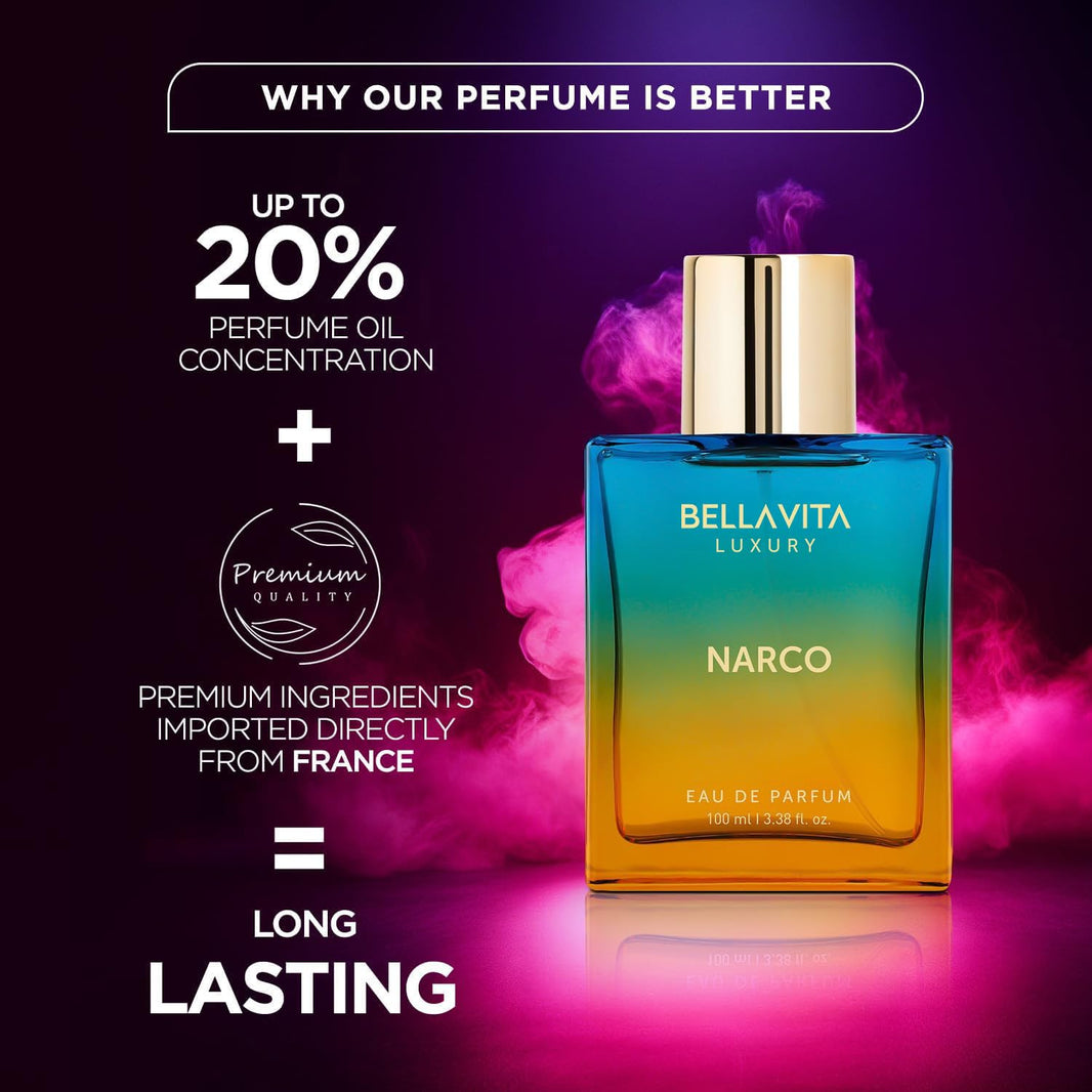 Bellavita Luxury Narco Eau de Parfum | 100 ml (3.4 fl.oz.) | Perfume for Men and Women | Floral, Bergamot, Jasmine, and White Musk Notes | Long Lasting Unisex Fragrance-Bellavita Luxury Narco Eau de Parfum | 100 ml (3.4 fl.oz.) | Perfume for Men and Women | Floral, Bergamot, Jasmine, and White Musk Notes | Long Lasting Unisex Fragrance