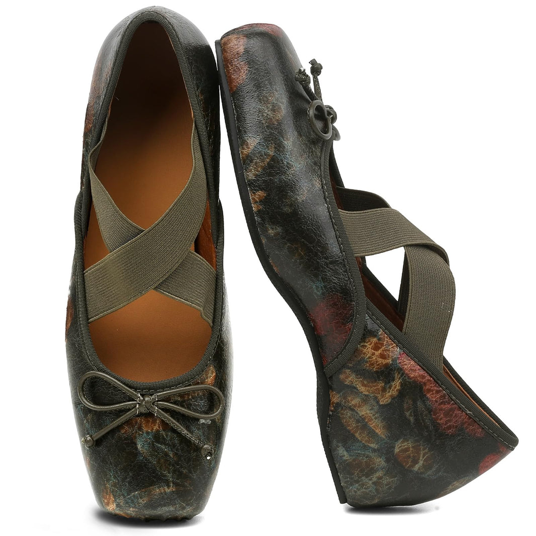 Women's Ballet Flats Square Toe Criss Cross Straps with Bow Low Wedge Shoes-Women's Ballet Flats Square Toe Criss Cross Straps with Bow Low Wedge Shoes