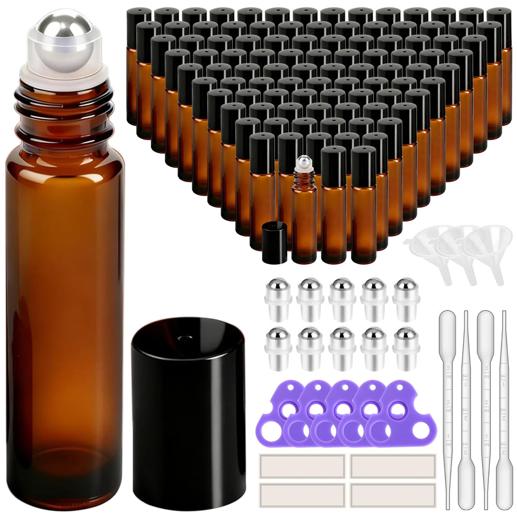 PrettyCare 4 Pack Amber Glass Oil Roller Bottles for Essential Oils 10ml, Roll On Bottles with Stainless Steel Roller Ball Leak-Proof Perfume Travel Refillable Bottle Empty, Beauty & Personal Care-PrettyCare 4 Pack Amber Glass Oil Roller Bottles for Essential Oils 10ml, Roll On Bottles with Stainless Steel Roller Ball Leak-Proof Perfume Travel Refillable Bottle Empty, Beauty & Personal Care