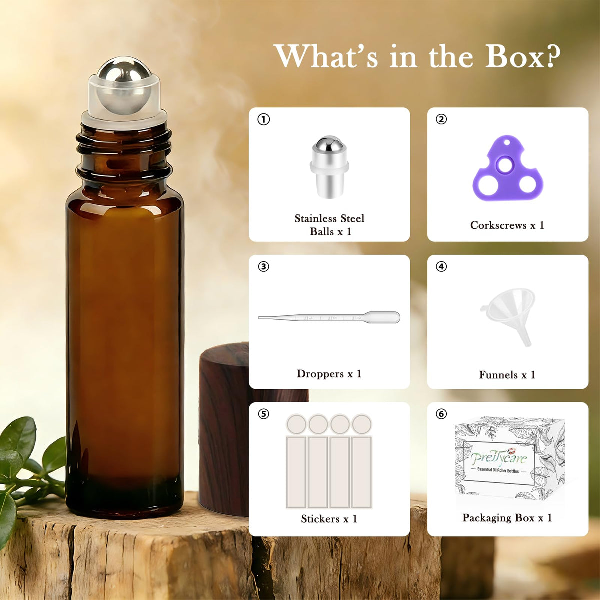 PrettyCare 4 Pack Amber Glass Oil Roller Bottles for Essential Oils 10ml, Roll On Bottles with Stainless Steel Roller Ball Leak-Proof Perfume Travel Refillable Bottle Empty, Beauty & Personal Care-PrettyCare 4 Pack Amber Glass Oil Roller Bottles for Essential Oils 10ml, Roll On Bottles with Stainless Steel Roller Ball Leak-Proof Perfume Travel Refillable Bottle Empty, Beauty & Personal Care