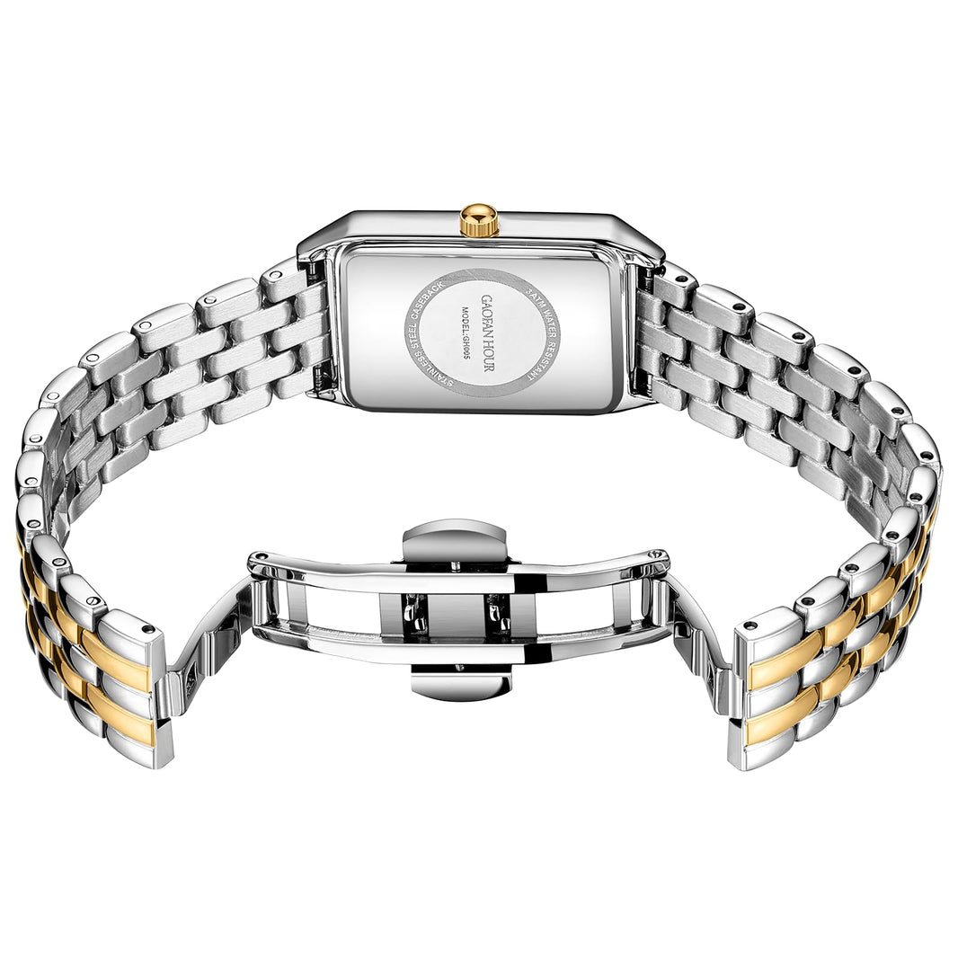 Gold Watches for Women with Vintage Rectangular Case,White Roman Dial,Stainless Steel Band,Adjustment Tool Included,Water Resistant-Gold Watches for Women with Vintage Rectangular Case,White Roman Dial,Stainless Steel Band,Adjustment Tool Included,Water Resistant