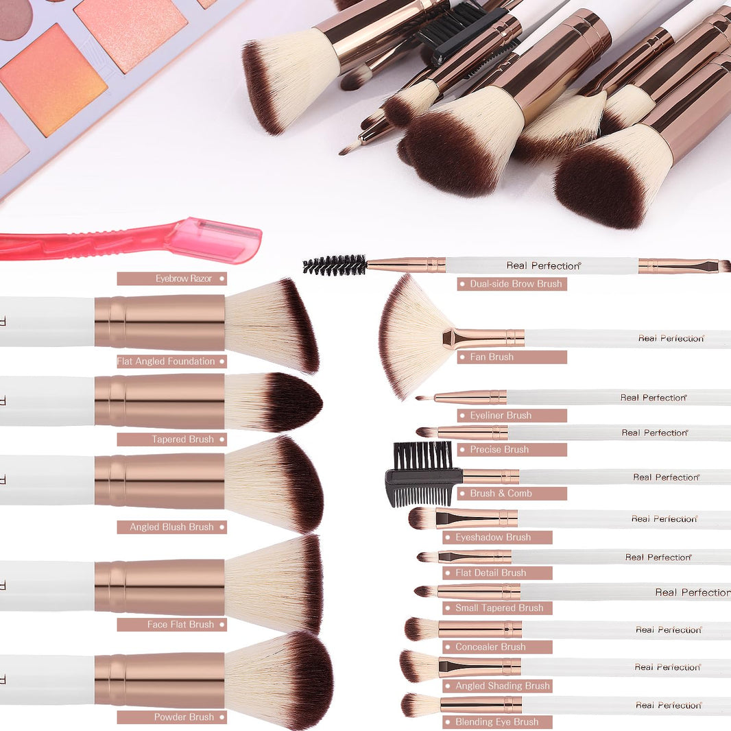 Real Perfection Makeup Brush Set 16 Pcs with 1 Eyebrow Razor Premium Synthetic Foundation Powder Concealers Eyeshadow Blush Makeup Brushes Make up Brushes Kit (Pink)-Real Perfection Makeup Brush Set 16 Pcs with 1 Eyebrow Razor Premium Synthetic Foundation Powder Concealers Eyeshadow Blush Makeup Brushes Make up Brushes Kit (Pink)