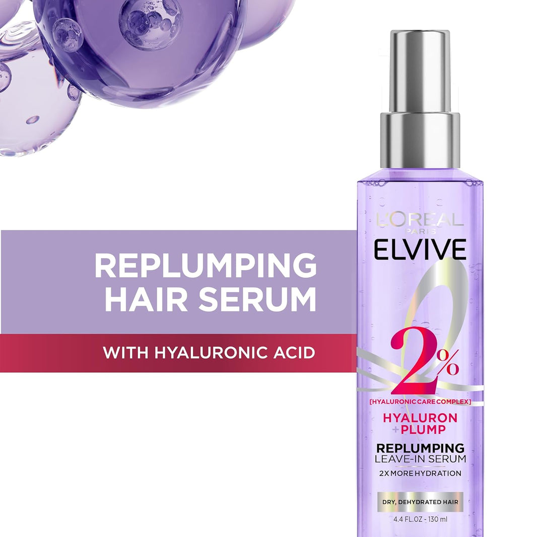 L'Oreal Paris Elvive Hyaluron Plump Moisture Plump Hair Serum for Dehydrated, Dry Hair with Hyaluronic Acid Care Complex, Paraben-Free, 4.4 Fl Oz-L'Oreal Paris Elvive Hyaluron Plump Moisture Plump Hair Serum for Dehydrated, Dry Hair with Hyaluronic Acid Care Complex, Paraben-Free, 4.4 Fl Oz
