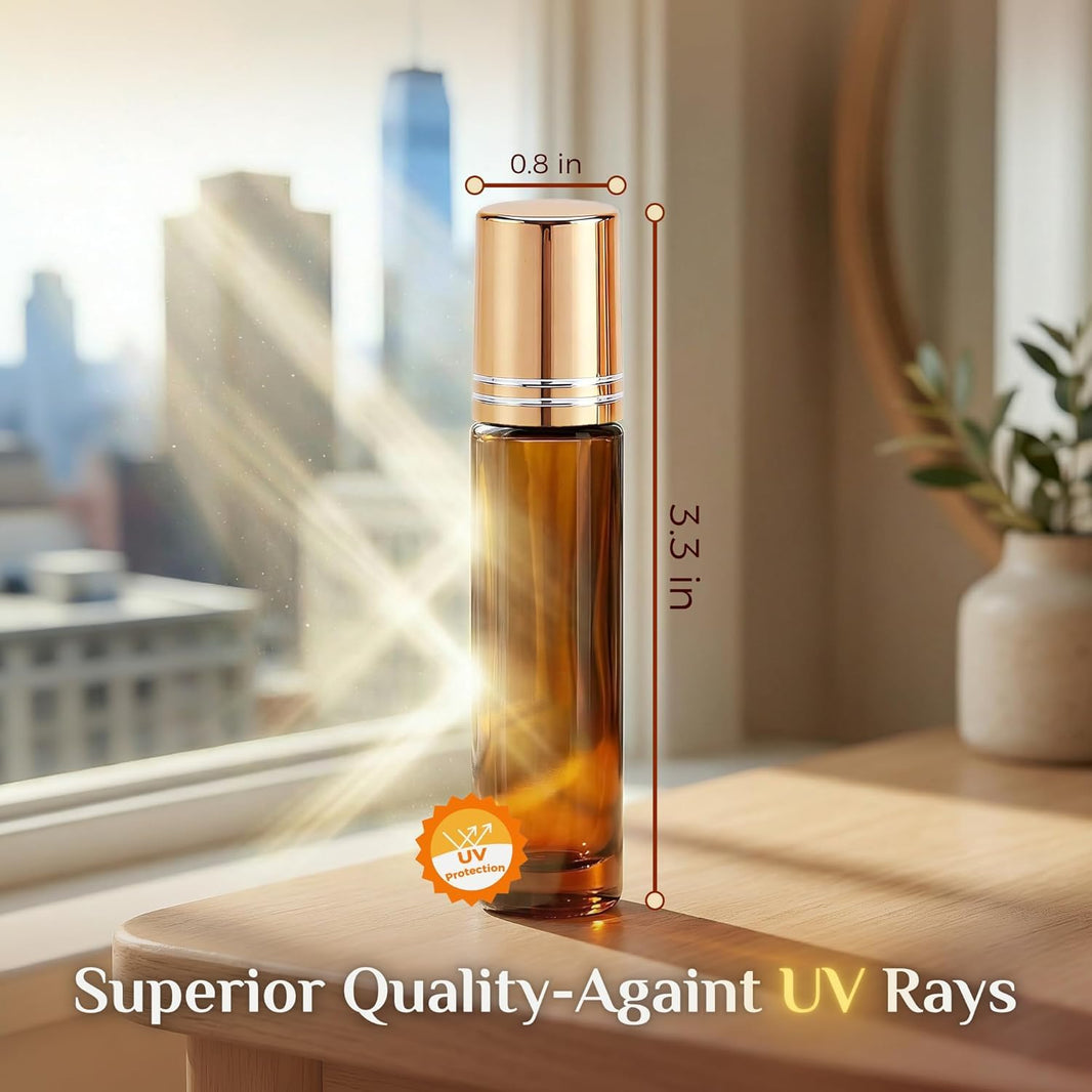PrettyCare 4 Pack Amber Glass Oil Roller Bottles for Essential Oils 10ml, Roll On Bottles with Stainless Steel Roller Ball Leak-Proof Perfume Travel Refillable Bottle Empty, Beauty & Personal Care-PrettyCare 4 Pack Amber Glass Oil Roller Bottles for Essential Oils 10ml, Roll On Bottles with Stainless Steel Roller Ball Leak-Proof Perfume Travel Refillable Bottle Empty, Beauty & Personal Care