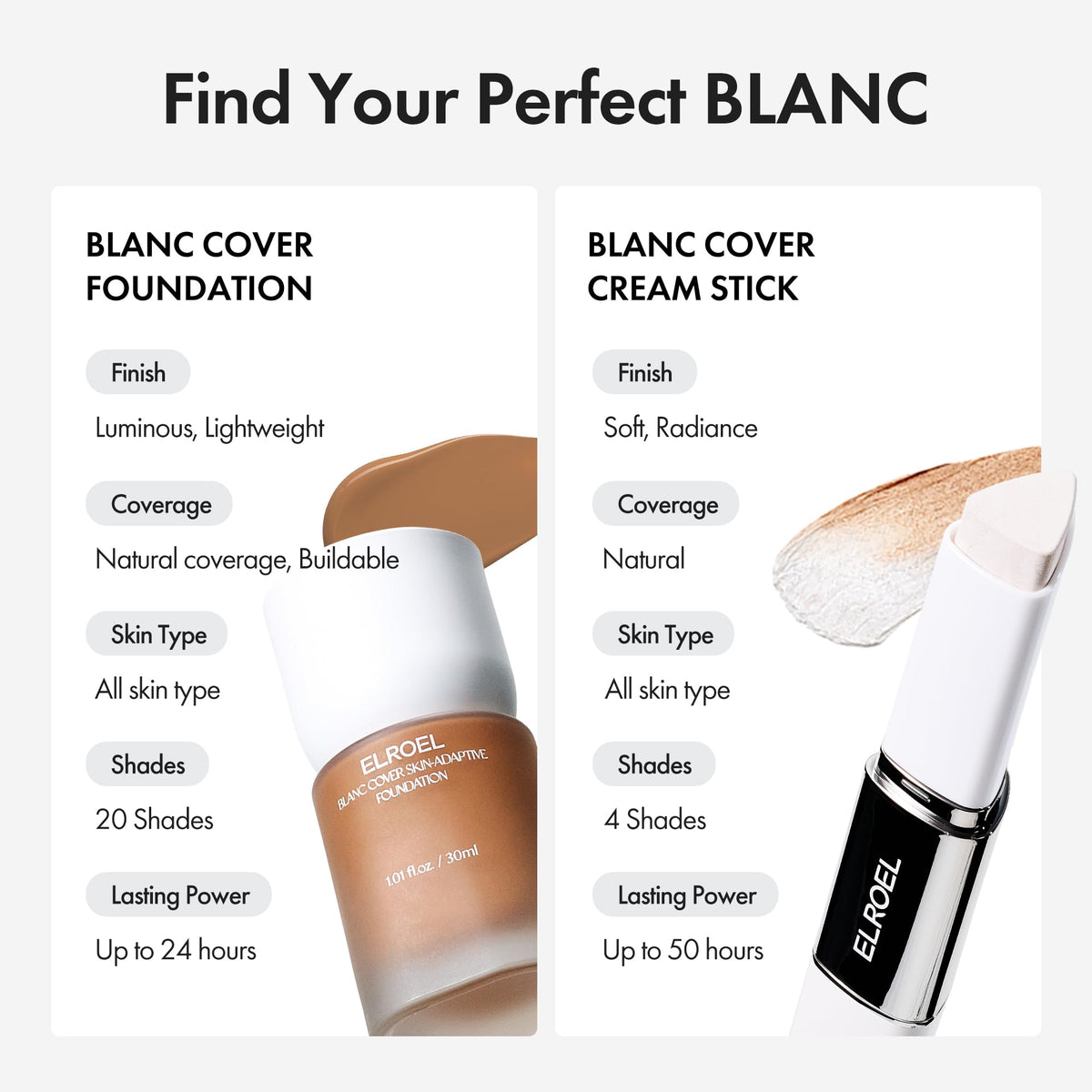 ELROEL Blanc Cover Cream Stick V White - Korean Color-Changing Foundation Stick with Volufiline - Medium to Full Coverage Dewy Finish Base Makeup - Dual-Ended with Detachable Brush (202 Natural)-ELROEL Blanc Cover Cream Stick V White - Korean Color-Changing Foundation Stick with Volufiline - Medium to Full Coverage Dewy Finish Base Makeup - Dual-Ended with Detachable Brush (202 Natural)