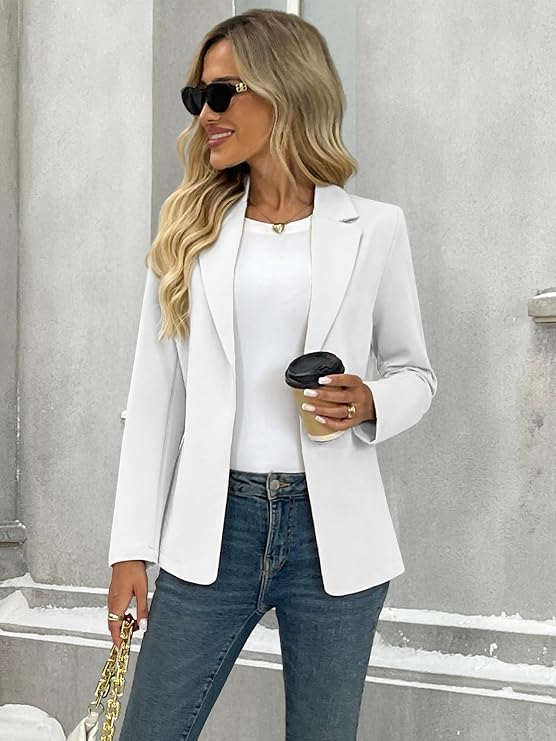 ELLEVEN Blazers for Women Business Casual Work Office Lightweight Stretchy Knit Blazer Long Sleeve Notched Lapel Collar Professional Suit Jacket Old Money Clothes Outfits White XX-Large (Clearance)-ELLEVEN Blazers for Women Business Casual Work Office Lightweight Stretchy Knit Blazer Long Sleeve Notched Lapel Collar Professional Suit Jacket Old Money Clothes Outfits White XX-Large (Clearance)
