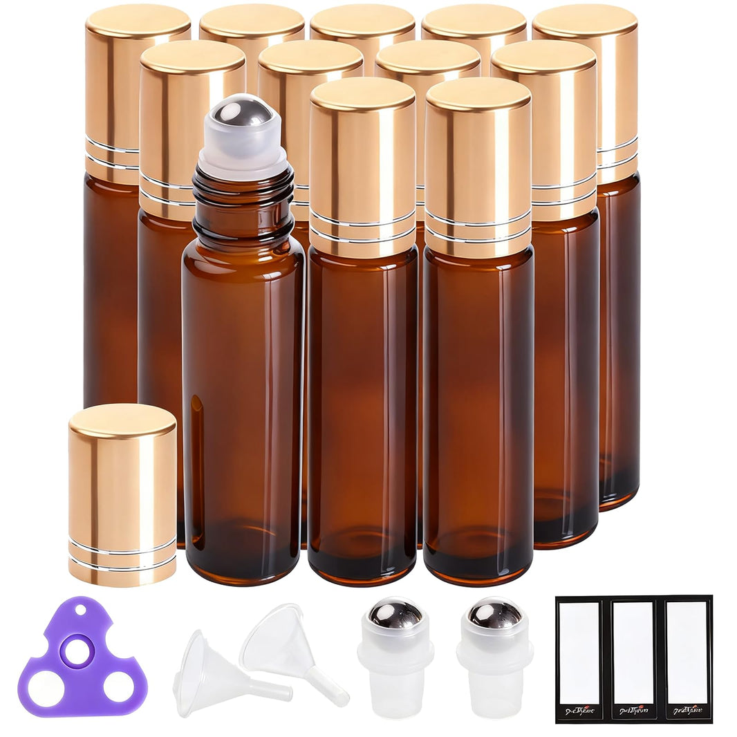 PrettyCare 4 Pack Amber Glass Oil Roller Bottles for Essential Oils 10ml, Roll On Bottles with Stainless Steel Roller Ball Leak-Proof Perfume Travel Refillable Bottle Empty, Beauty & Personal Care-PrettyCare 4 Pack Amber Glass Oil Roller Bottles for Essential Oils 10ml, Roll On Bottles with Stainless Steel Roller Ball Leak-Proof Perfume Travel Refillable Bottle Empty, Beauty & Personal Care