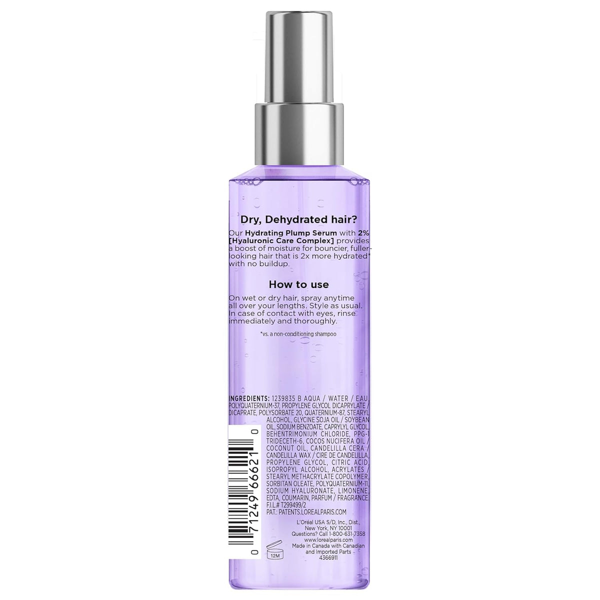 L'Oreal Paris Elvive Hyaluron Plump Moisture Plump Hair Serum for Dehydrated, Dry Hair with Hyaluronic Acid Care Complex, Paraben-Free, 4.4 Fl Oz-L'Oreal Paris Elvive Hyaluron Plump Moisture Plump Hair Serum for Dehydrated, Dry Hair with Hyaluronic Acid Care Complex, Paraben-Free, 4.4 Fl Oz