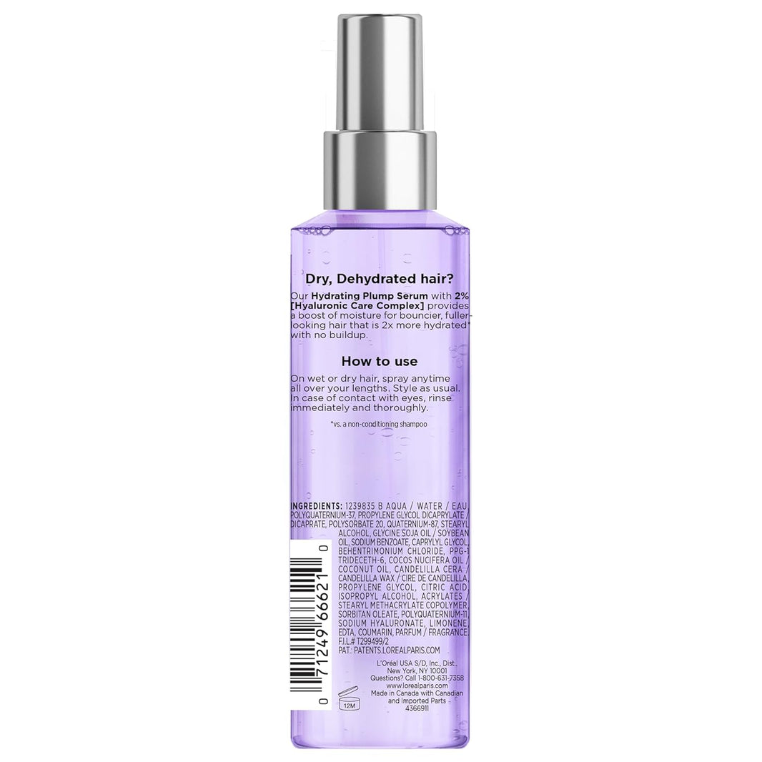 L'Oreal Paris Elvive Hyaluron Plump Moisture Plump Hair Serum for Dehydrated, Dry Hair with Hyaluronic Acid Care Complex, Paraben-Free, 4.4 Fl Oz-L'Oreal Paris Elvive Hyaluron Plump Moisture Plump Hair Serum for Dehydrated, Dry Hair with Hyaluronic Acid Care Complex, Paraben-Free, 4.4 Fl Oz