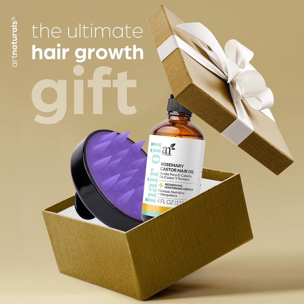 ArtNaturals Organic Rosemary Castor Hair Growth Tonic Oil + Massager Hair Regrowth Set, 4 oz with Coconut & Olive Oil, Scalp Treatment for Dry, Damaged & Split Ends-ArtNaturals Organic Rosemary Castor Hair Growth Tonic Oil + Massager Hair Regrowth Set, 4 oz with Coconut & Olive Oil, Scalp Treatment for Dry, Damaged & Split Ends