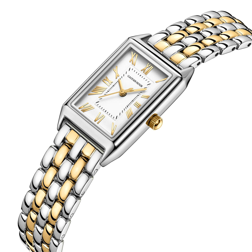 Gold Watches for Women with Vintage Rectangular Case,White Roman Dial,Stainless Steel Band,Adjustment Tool Included,Water Resistant-Gold Watches for Women with Vintage Rectangular Case,White Roman Dial,Stainless Steel Band,Adjustment Tool Included,Water Resistant
