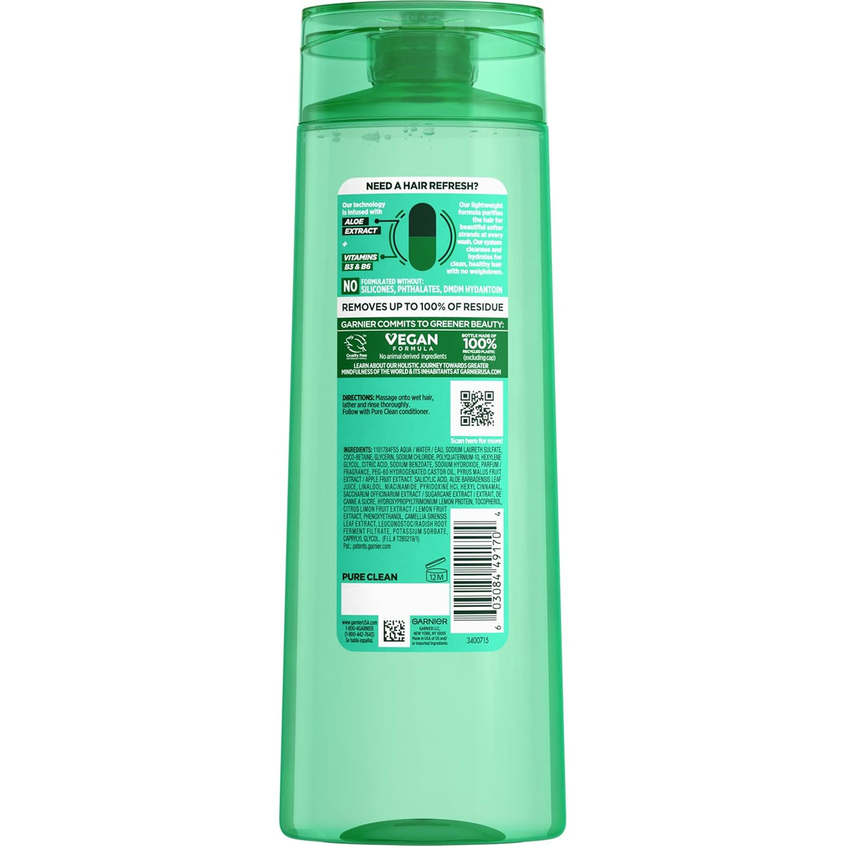 Garnier Fructis Pure Clean Purifying Shampoo, Silicone-Free, 12.5 Fl Oz, 1 Count (Packaging May Vary)-Garnier Fructis Pure Clean Purifying Shampoo, Silicone-Free, 12.5 Fl Oz, 1 Count (Packaging May Vary)