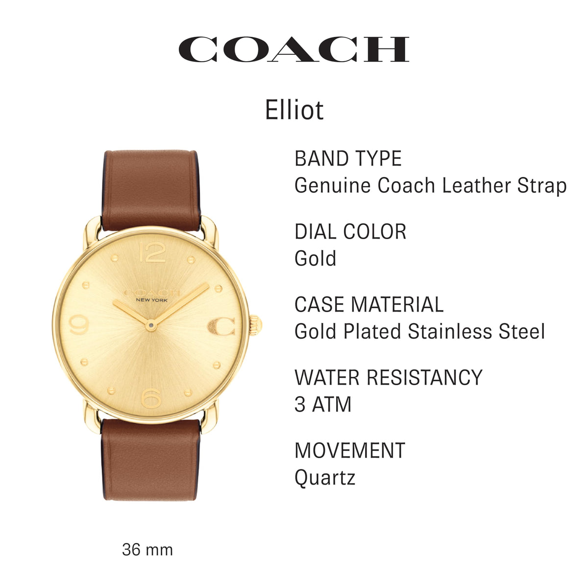 Coach Elliot Women's Watch | Sleek and Minimalist in Design | Timeless Style for Any Occasion | Gifts for Her | Water-Resistant | 36 mm-Coach Elliot Women's Watch | Sleek and Minimalist in Design | Timeless Style for Any Occasion | Gifts for Her | Water-Resistant | 36 mm