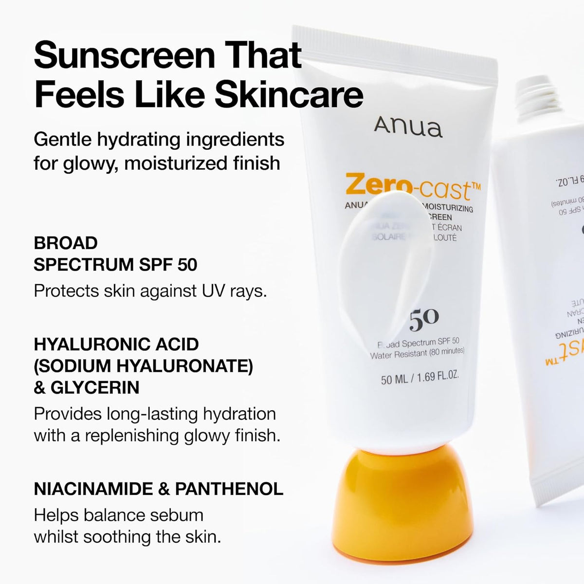 ANUA Zero-Cast Moisturizing Finish Sunscreen SPF50+ PA++++-ANUA Zero-Cast Moisturizing Finish Sunscreen SPF50+ PA++++
